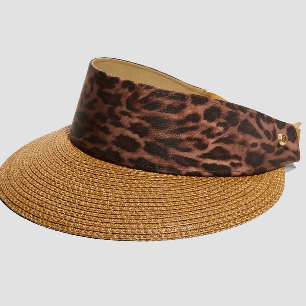 Eric Javits Women's Tan Black Animal Print Champ Woven Visor Hat